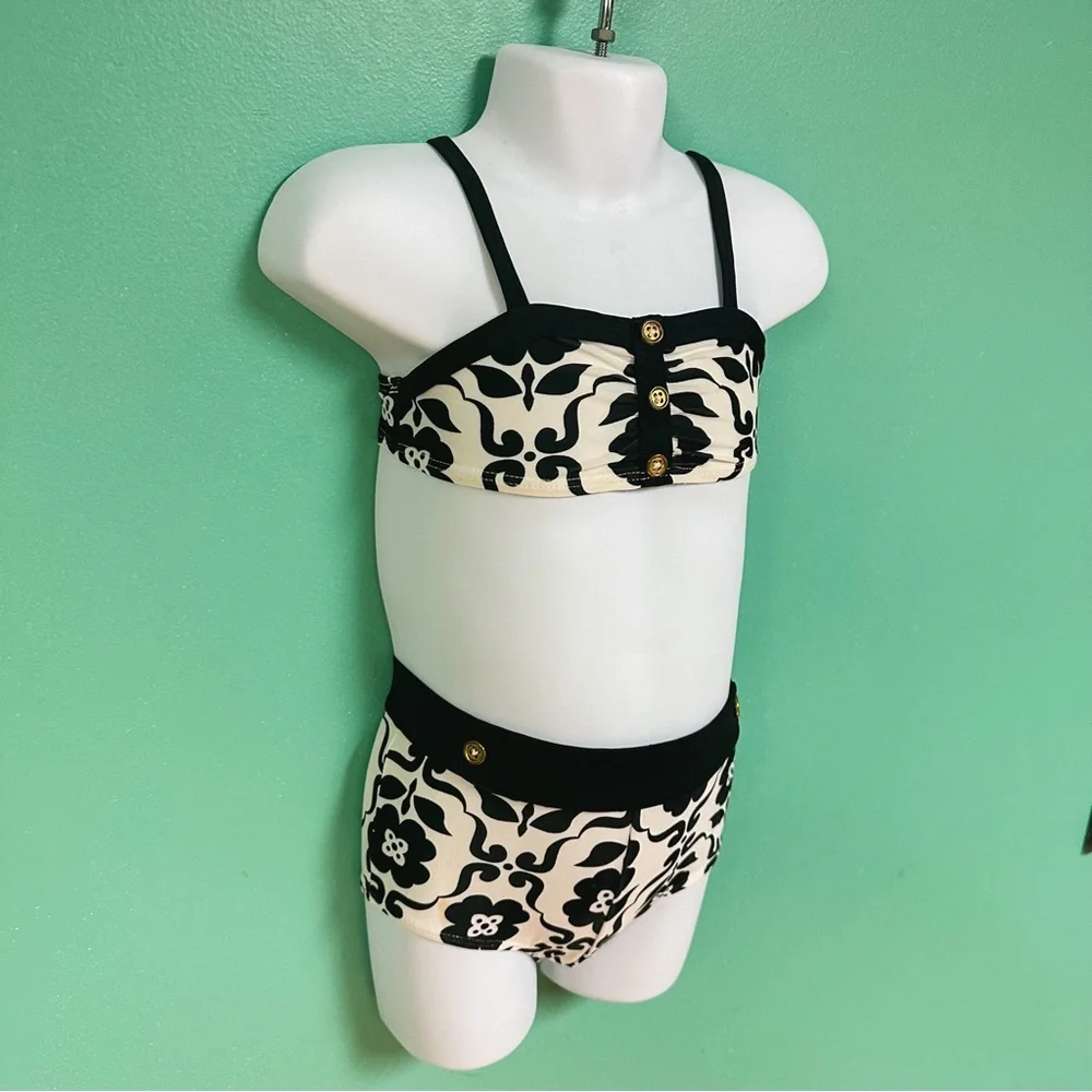 Old Navy Black & White Floral High Waisted 2-Piece Bathing Suit Toddler Size 2T
